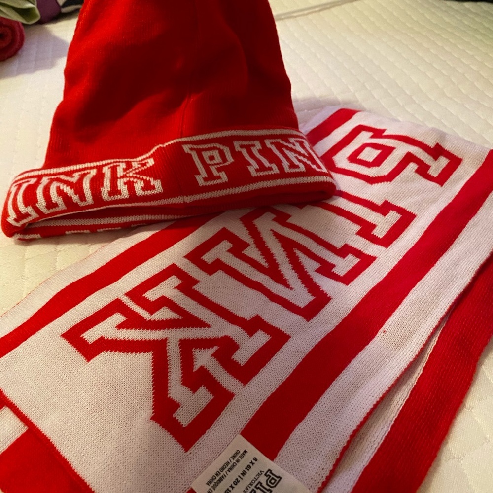 PINK scarf and beenie hat set